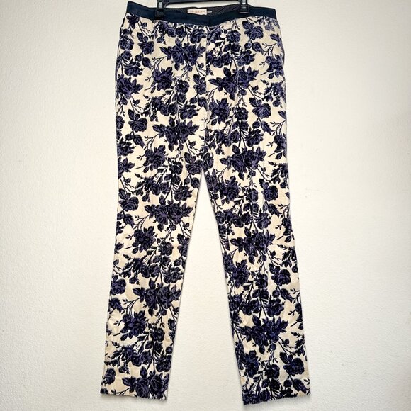 Tory Burch Dayton Floral Velvet Pants Size 8 Ivory Purple Flocked - Picture 4 of 16
